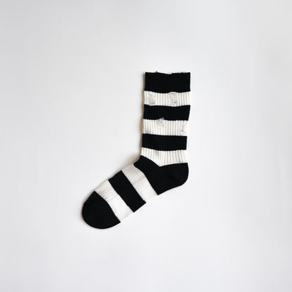 Striped Cotton Black &amp; White Crew Socks