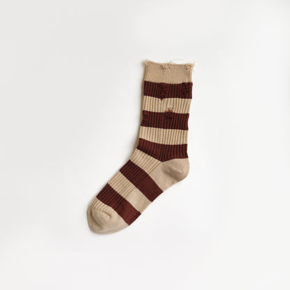 Striped Cotton Brown &amp; White Crew Socks