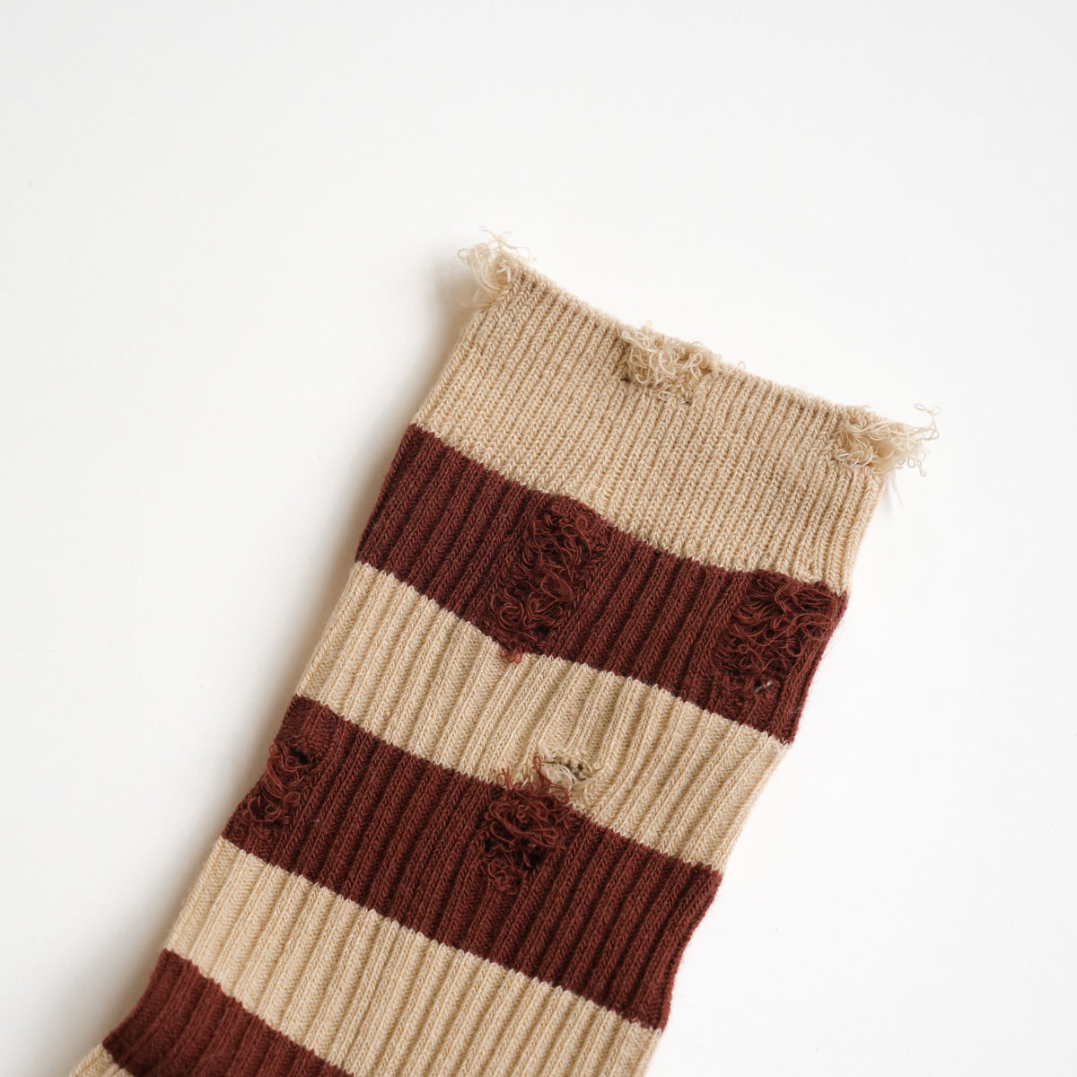 Striped Cotton Brown &amp; White Crew Socks