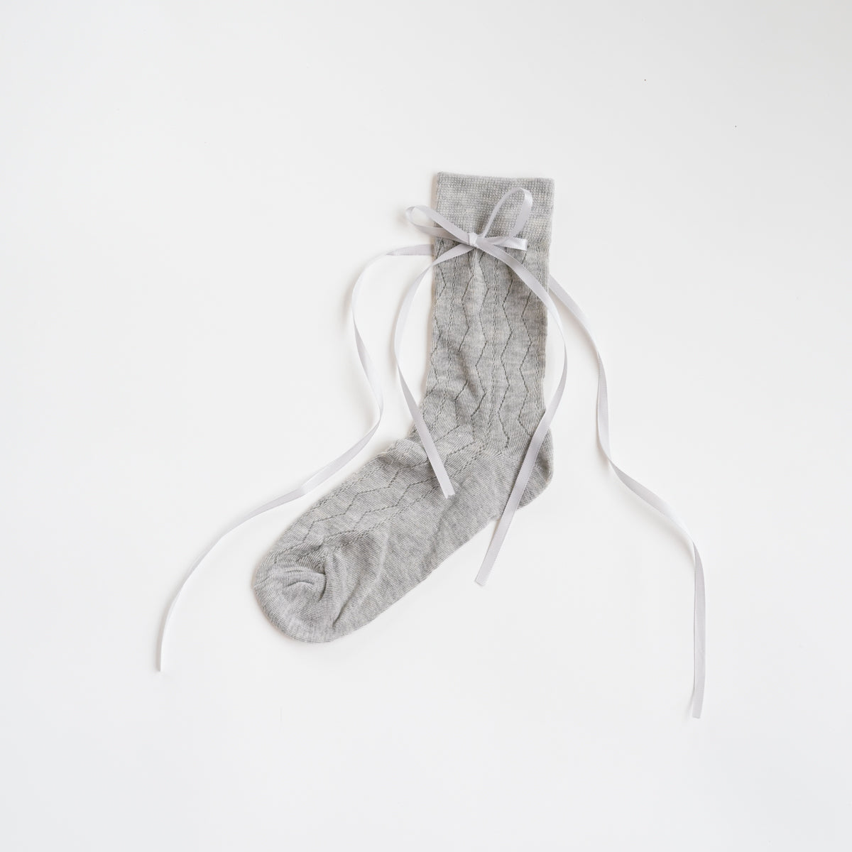 Ballet Bowtie Ribbon Grey Crew Socks