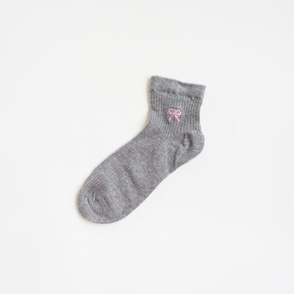 Sheer Vertical Stripe Bow Grey Crew Socks