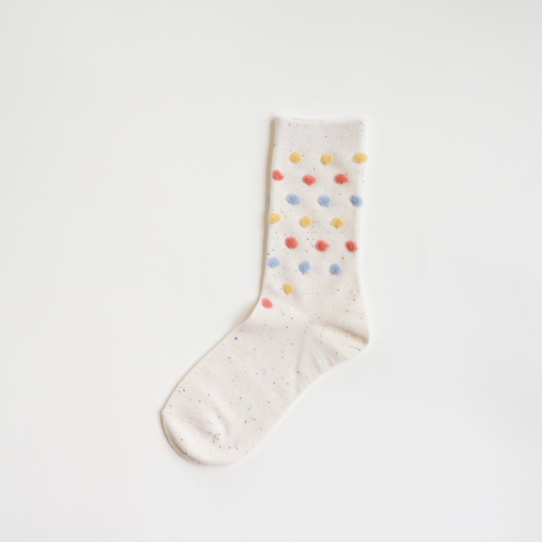 Polka Dot Yarn Mid-Calf Creamy White Cotton Socks