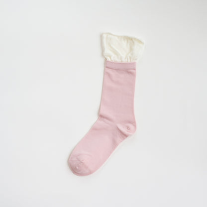 Bubble Cuff Cotton Pink Mid-Calf Socks