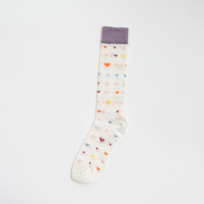 Polka Dot Sheer Bow Purple High-Crew Socks