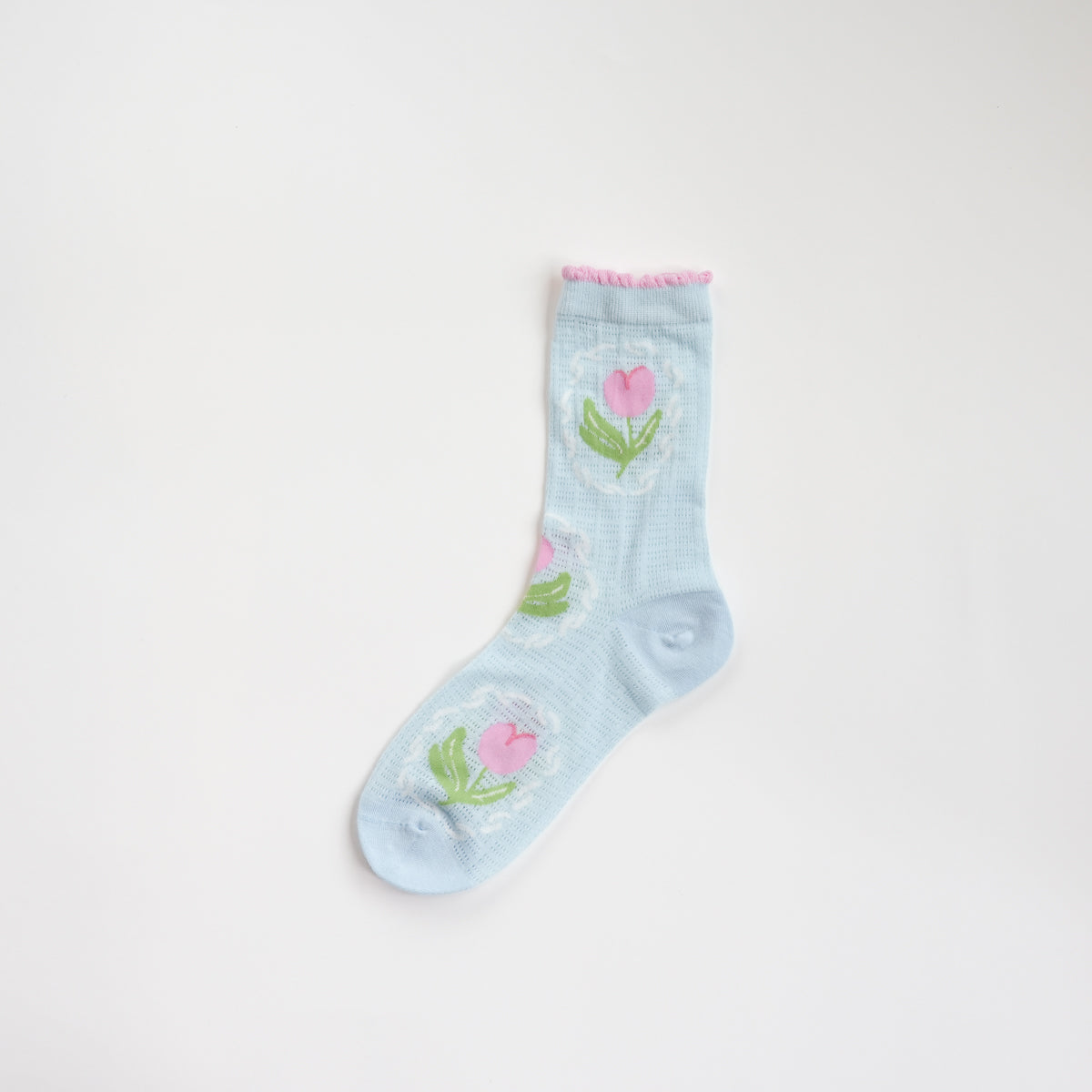 Blue Tulip Lace Hollow-Out Mid-Calf Socks