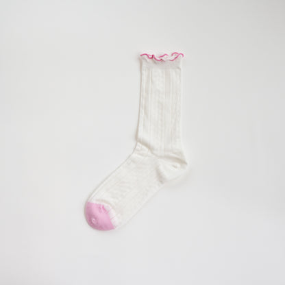 Pink Layer Lace Hollow-Out Mid-Calf Socks