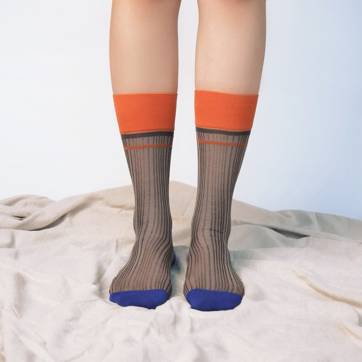 Retro Color-Block Striped Sheer Socks