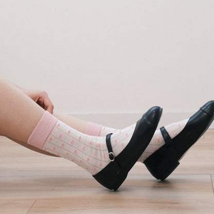 Polka Dot Sheer Bow Pink High-Crew Socks