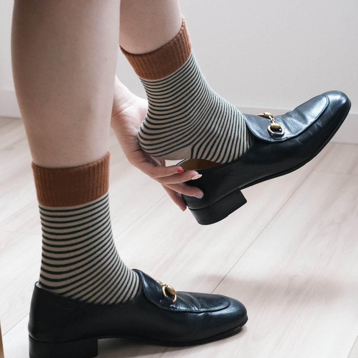 Block Striped Red &amp; Brown Crew Socks