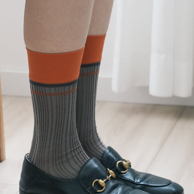 Retro Color-Block Striped Sheer Socks