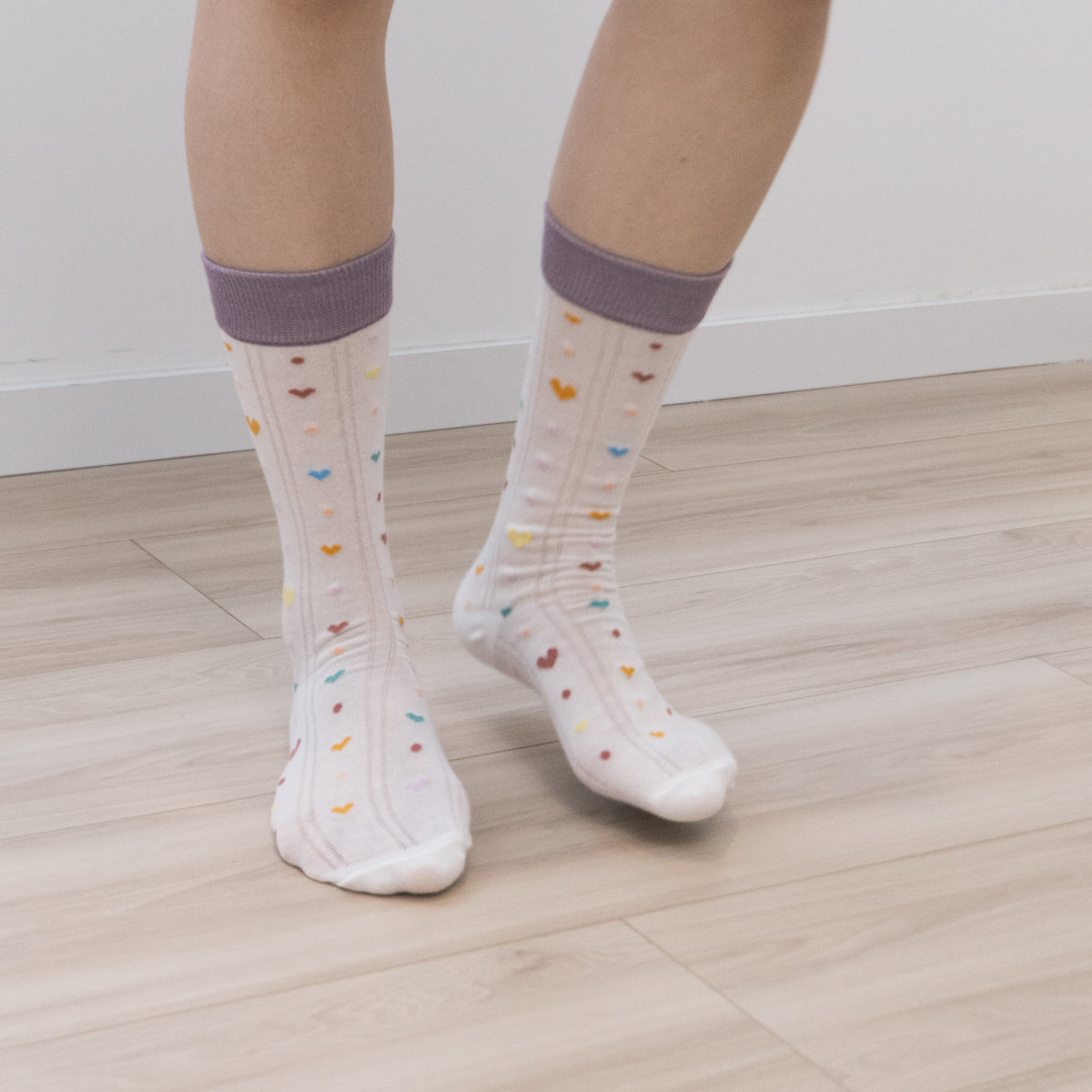 Polka Dot Sheer Bow Purple High-Crew Socks