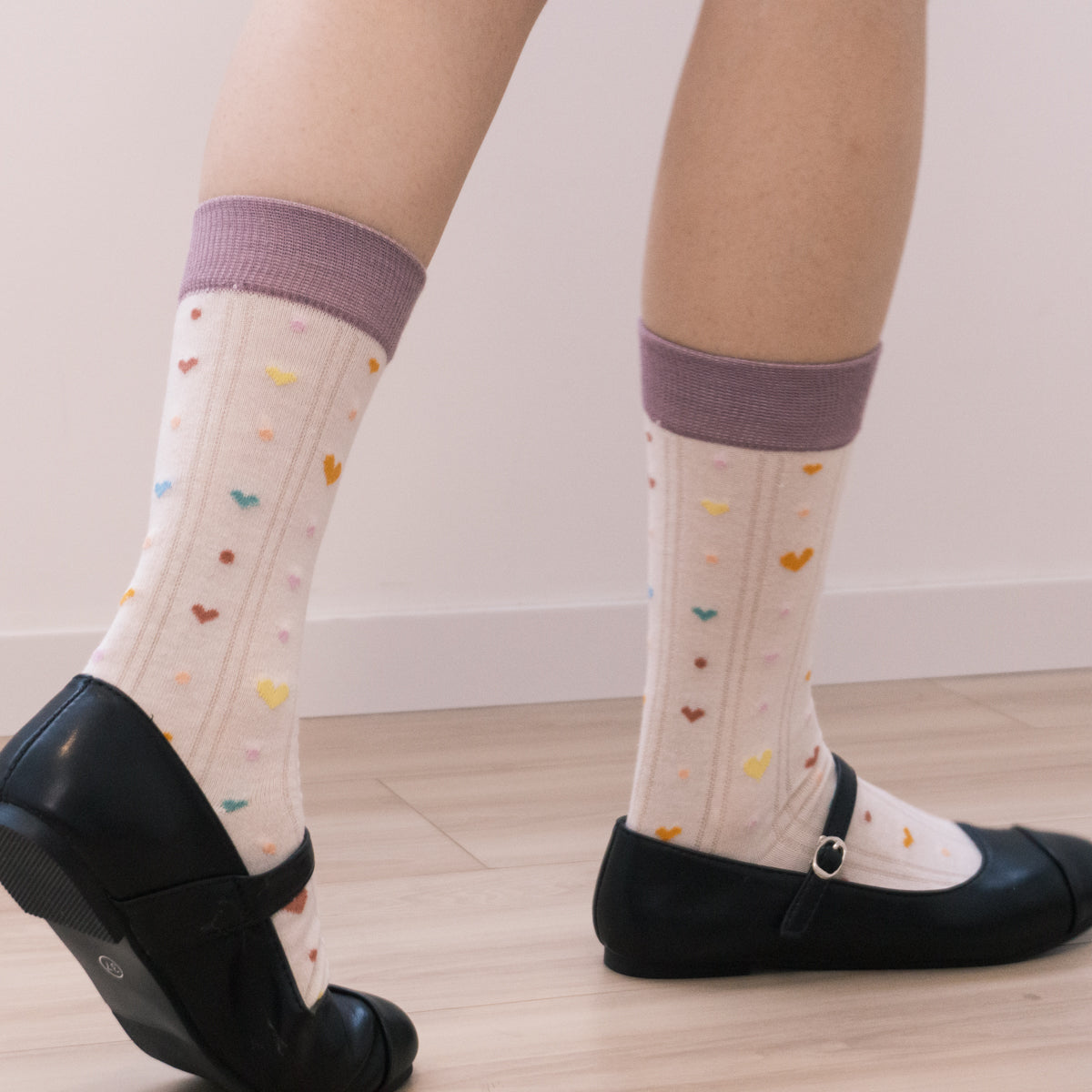 Polka Dot Sheer Bow Purple High-Crew Socks