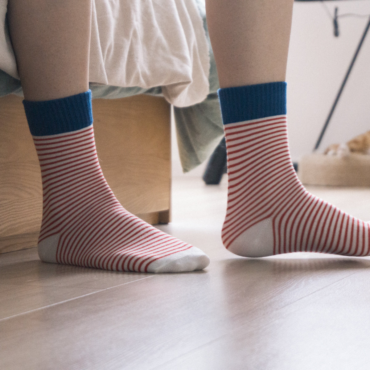 Block Striped Blue &amp; Red Crew Socks