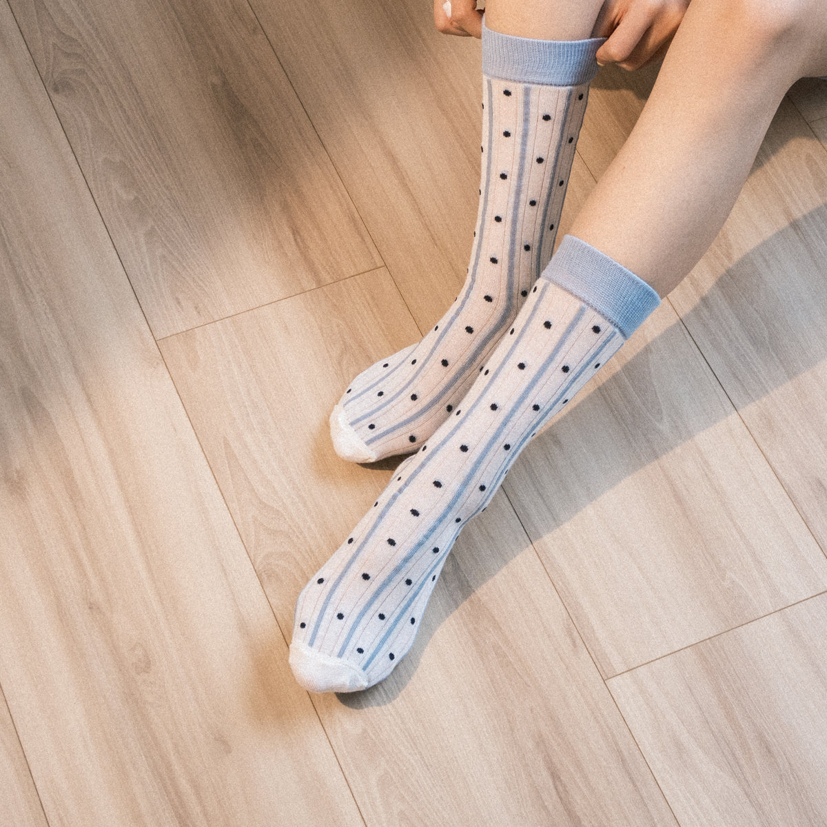 Polka Dot Sheer Bow Blue High-Crew Socks