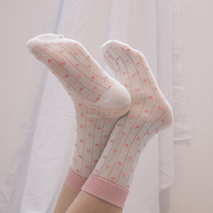 Polka Dot Sheer Bow Pink High-Crew Socks