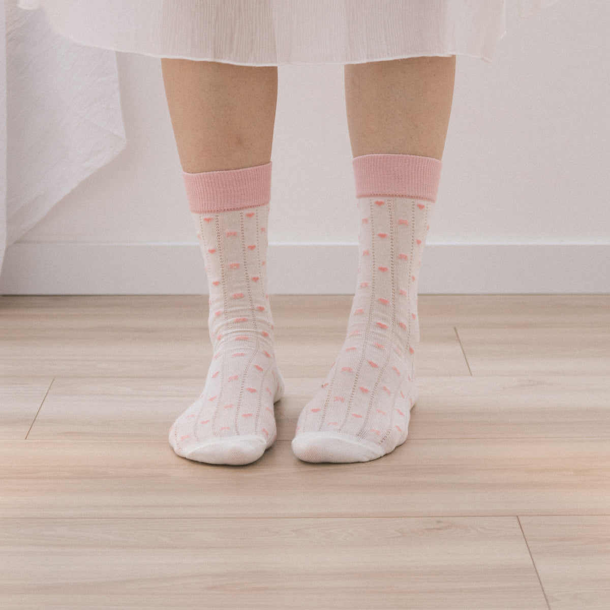 Polka Dot Sheer Bow Pink High-Crew Socks