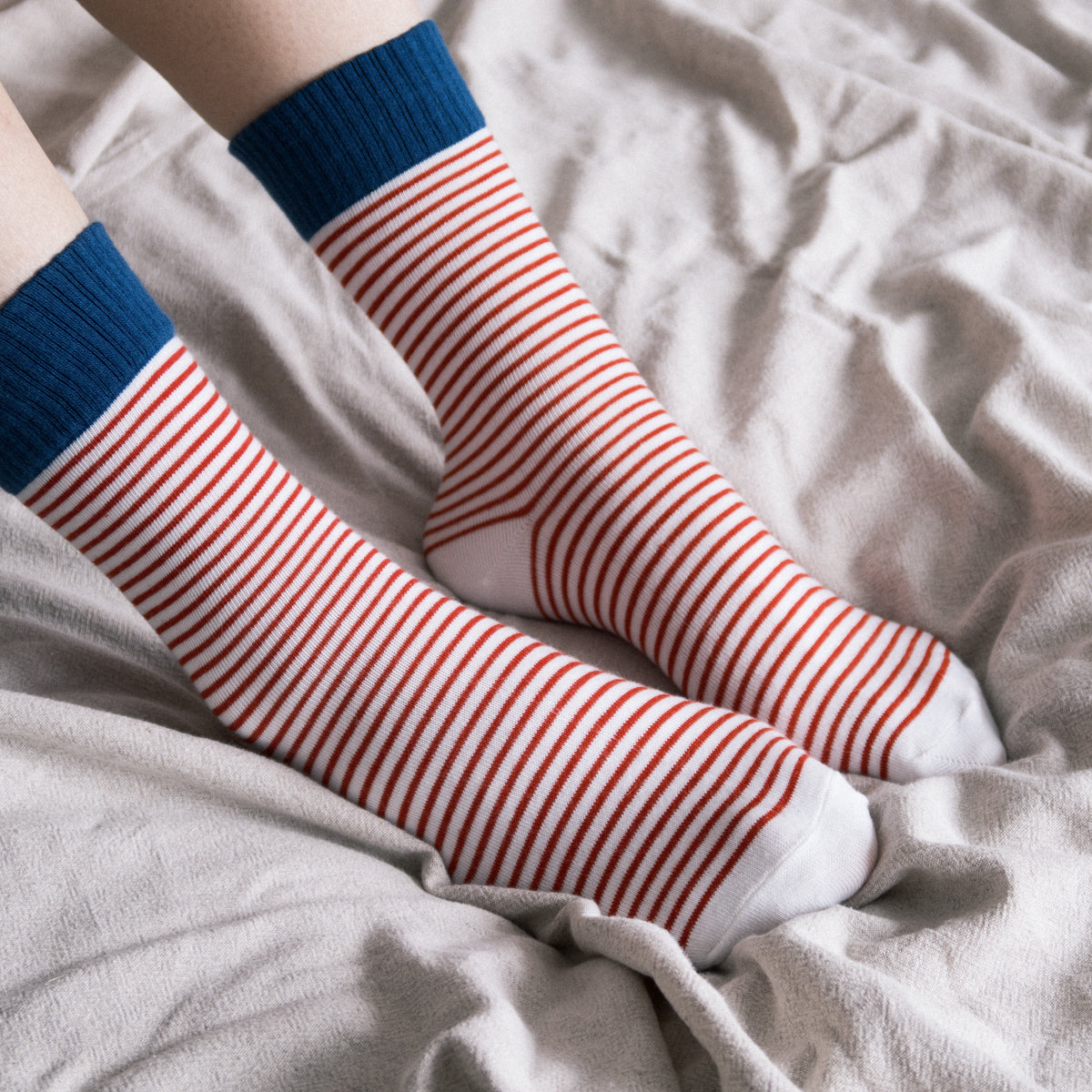 Block Striped Blue &amp; Red Crew Socks