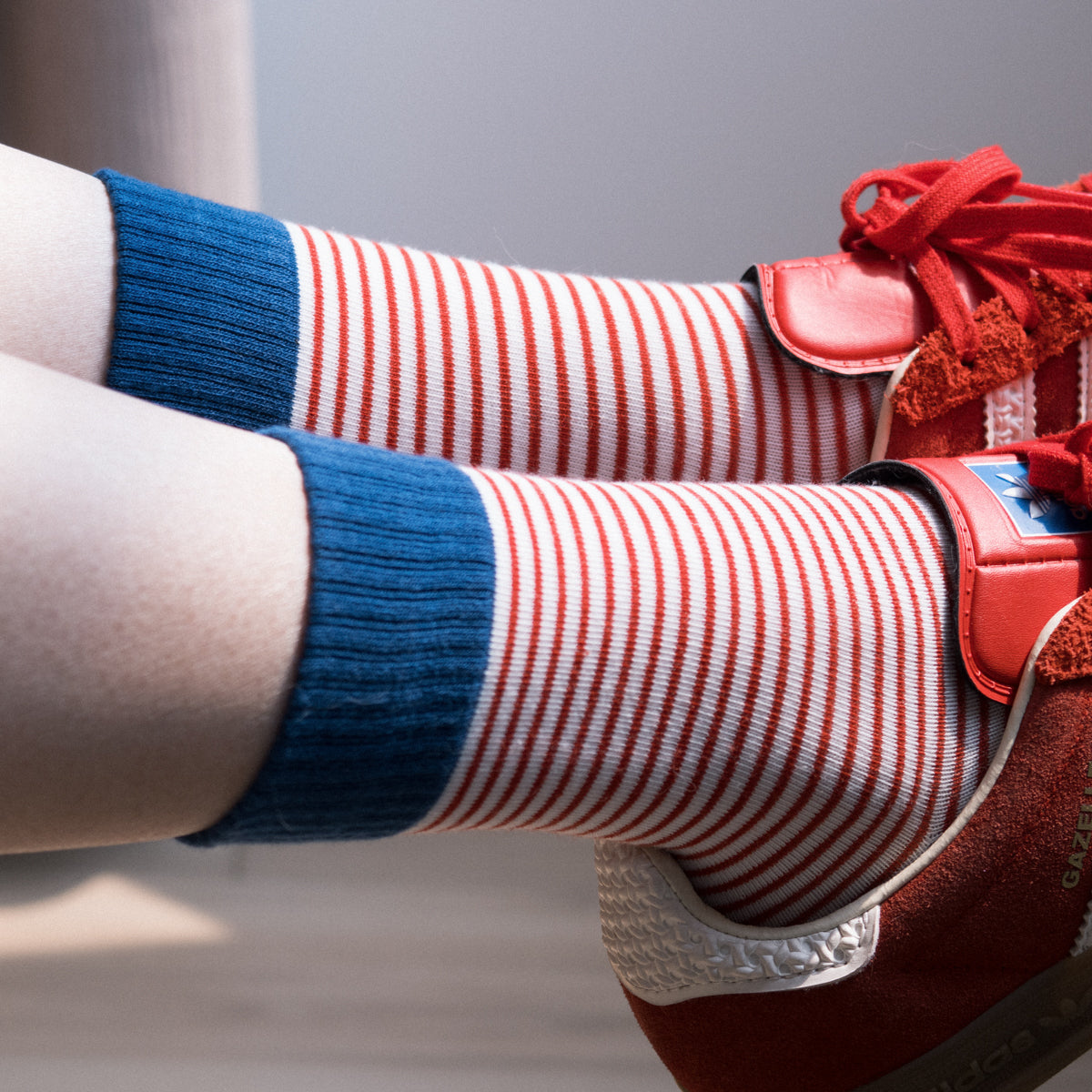 Block Striped Blue &amp; Red Crew Socks