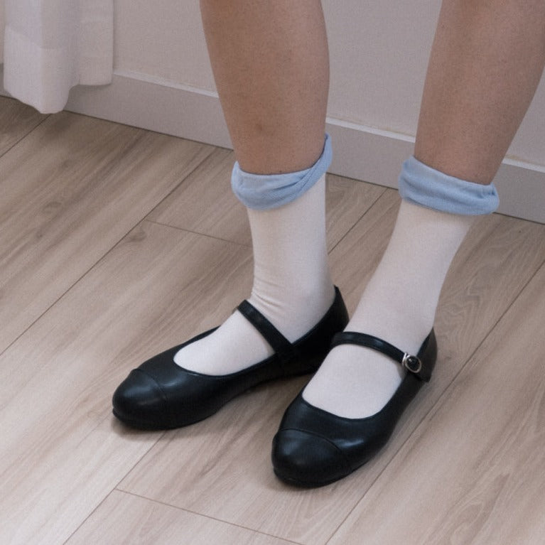 Bubble Cuff Cotton White Mid-Calf Socks