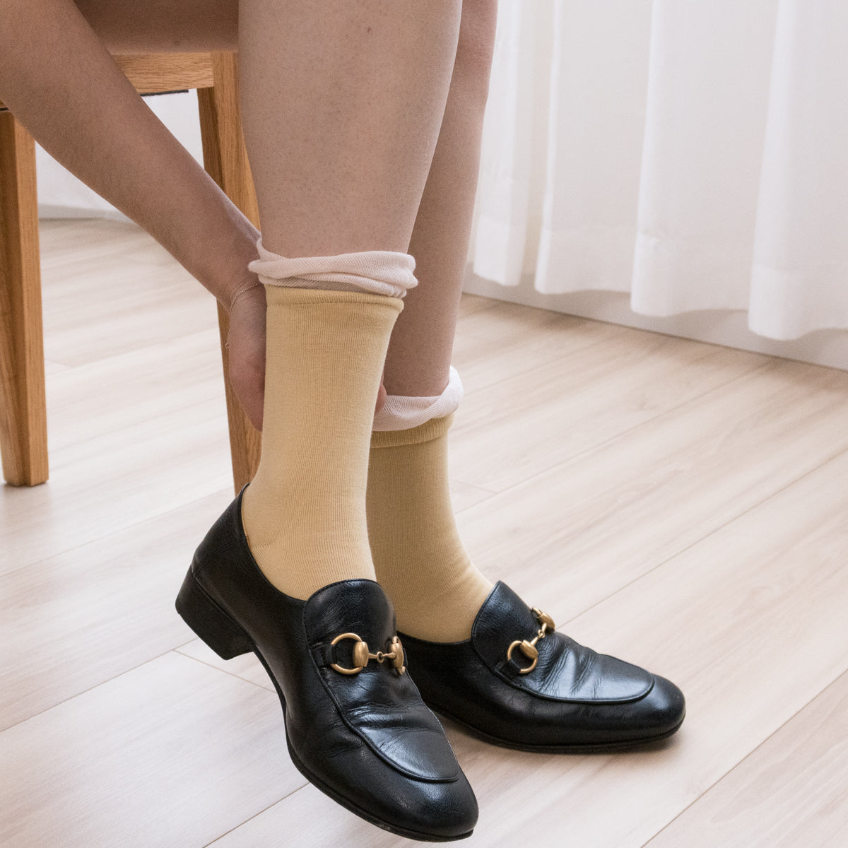 Bubble Cuff Cotton Yellow Mid-Calf Socks