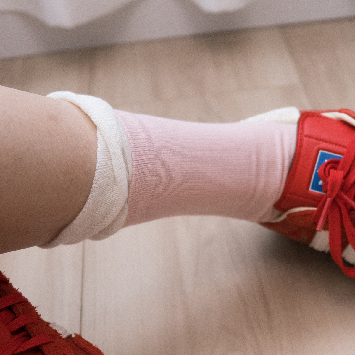 Bubble Cuff Cotton Pink Mid-Calf Socks