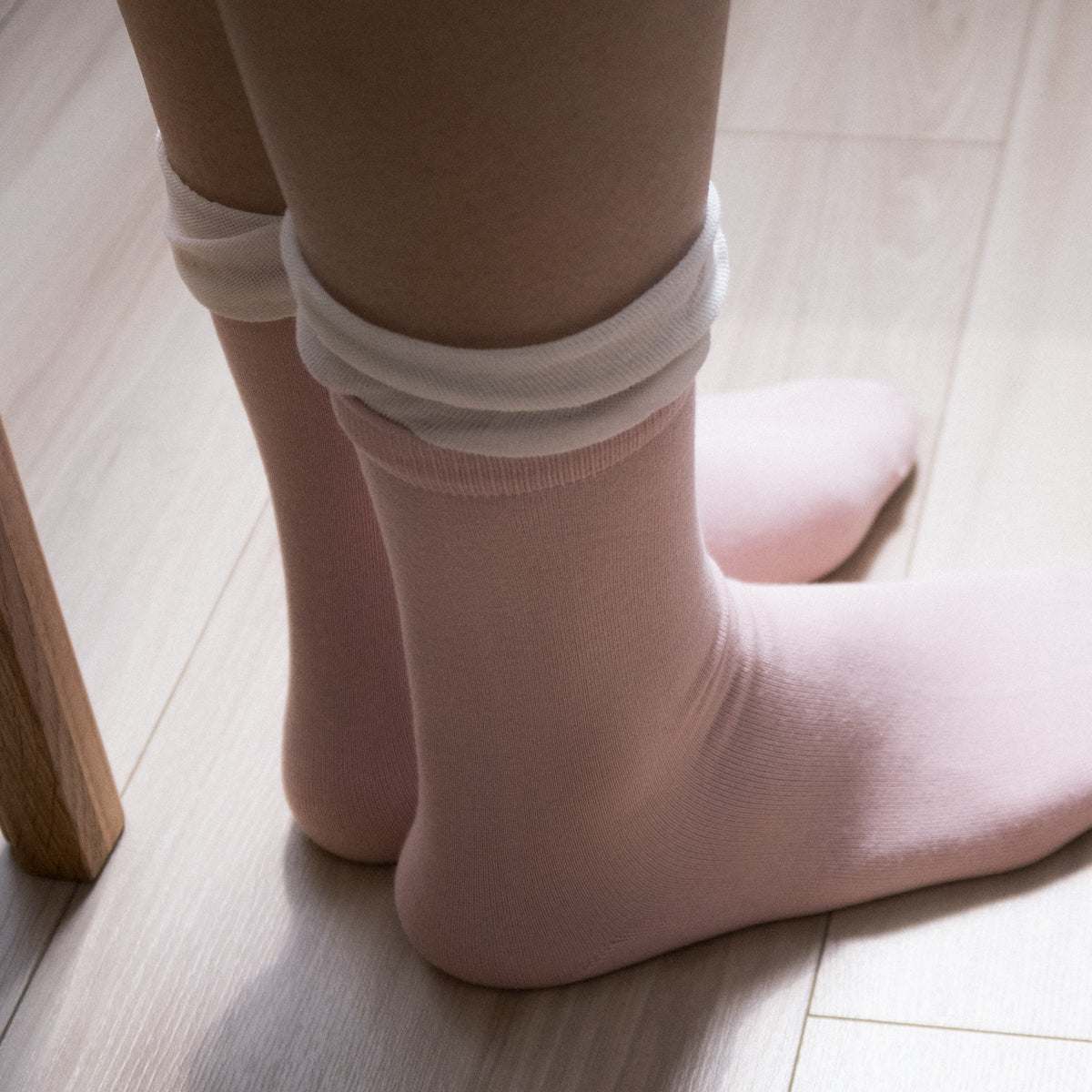 Bubble Cuff Cotton Pink Mid-Calf Socks