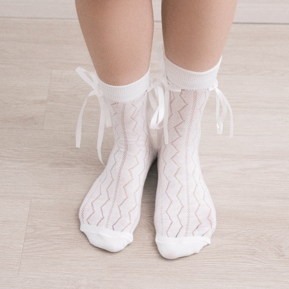 Ballet Bowtie Ribbon White Crew Socks