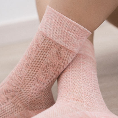 Summer Mesh Ice Silk Candy Pink Crew Socks