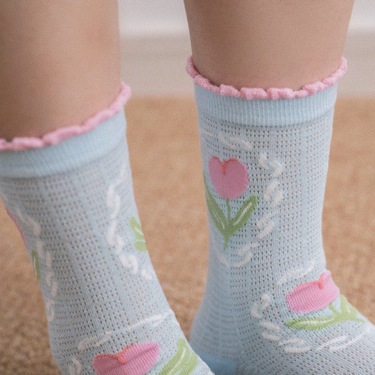 Blue Tulip Lace Hollow-Out Mid-Calf Socks