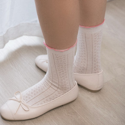 Pink Layer Lace Hollow-Out Mid-Calf Socks